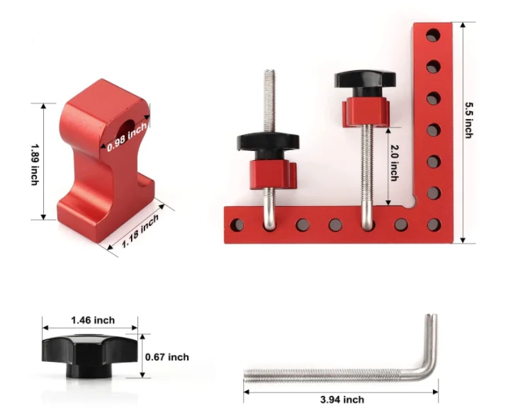 Équerre de positionnement 90° 5.5" en alliage d'aluminium, kit de serrage rapide pour menuiserie - Photo