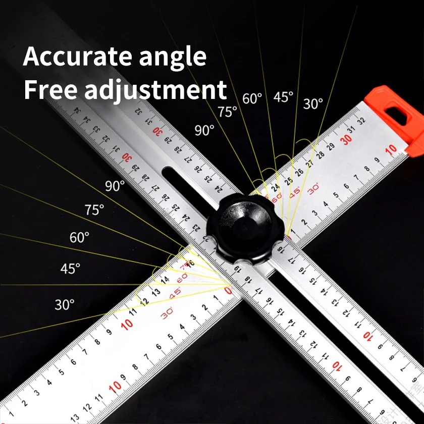 Règle d'Angle Multifonctionnelle en T, Équerre de Maçon/Menuisier Réglable (0-90°), Rallonge Aluminium - Photo