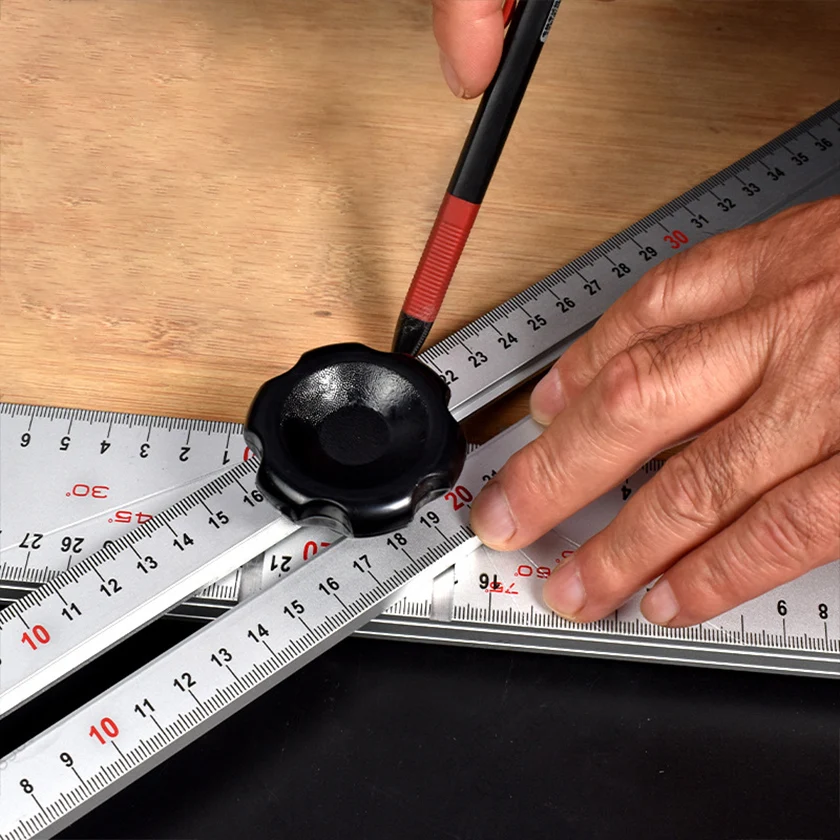 Règle d'Angle Multifonctionnelle en T, Équerre de Maçon/Menuisier Réglable (0-90°), Rallonge Aluminium - Photo