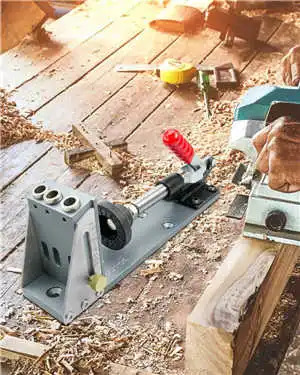 Kit Gabarit de Perçage d'Angle et Trou de Poche 3-en-1 (ou 3 Trous) pour Cheville et Vissage Invisible - Photo