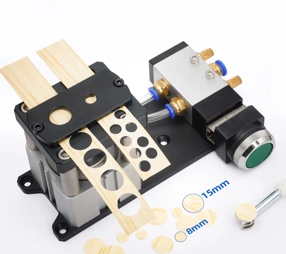 Poinçonneuse Pneumatique Multifonction pour Bande de Chant PVC – 15mm Cache-Vis Bois